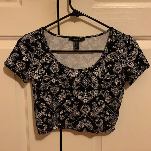 Black Patterned Crop Top - Picture 1 of 3